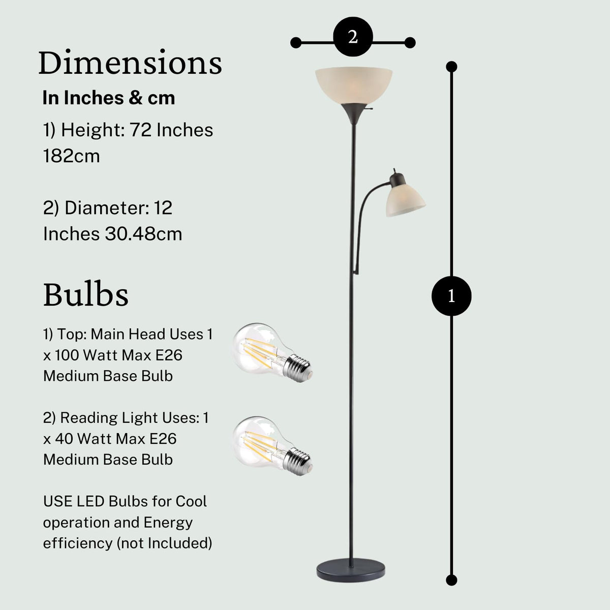 LIGHTACCENTS tall floor lamp offers adjustable lighting for reading, studying, or relaxing evenings.