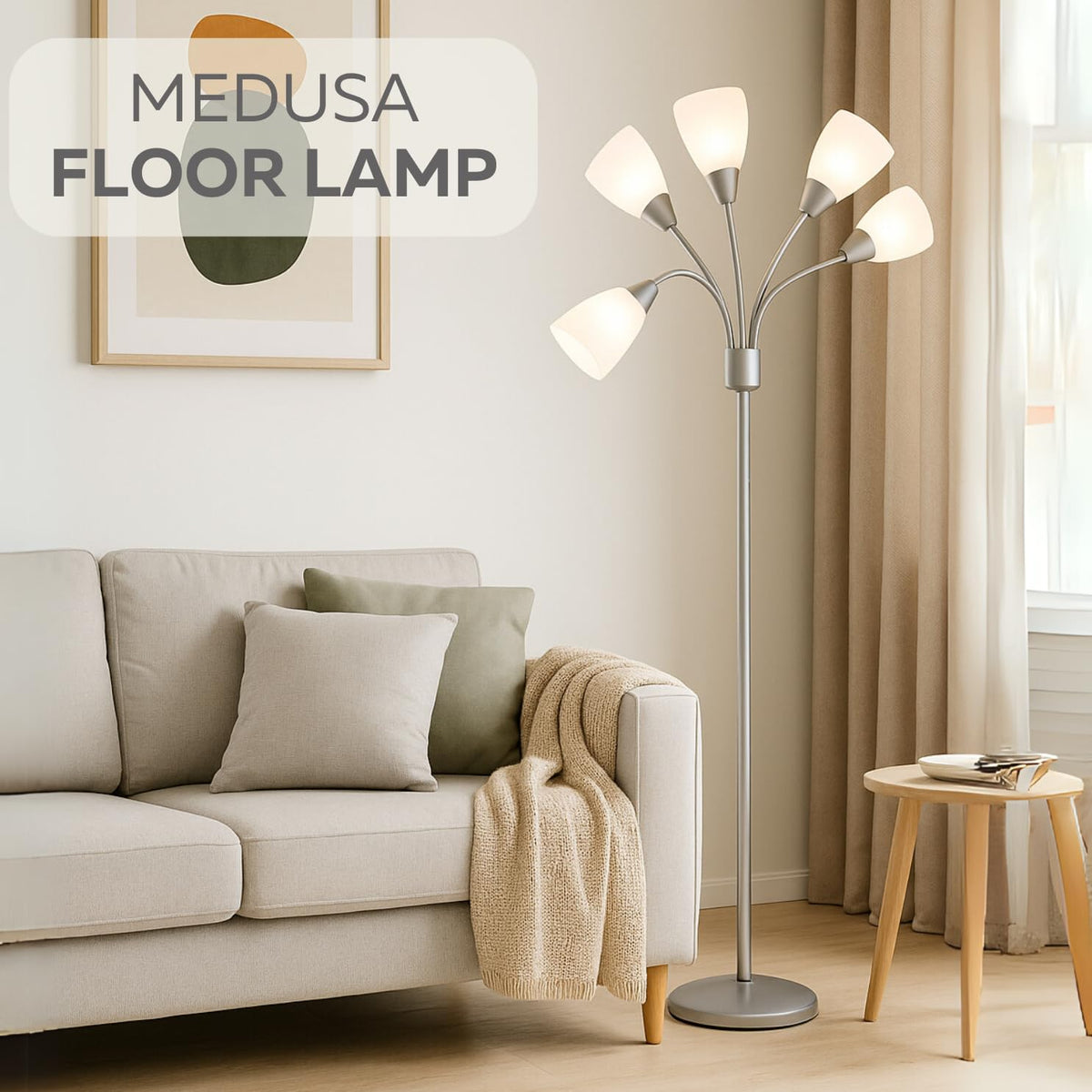 Medusa lamp base features a weighted bottom for stable floor placement.