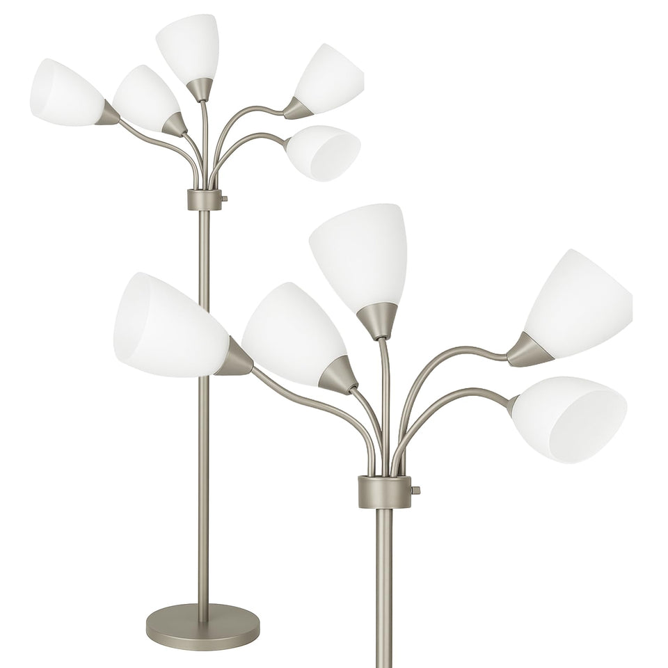 LIGHTACCENTS Medusa lamp with silver finish and five shades for versatile living room lighting.