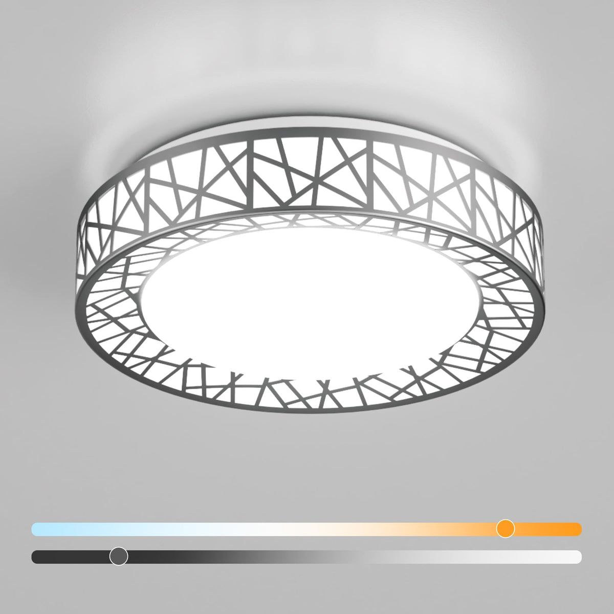 Lightania 12-inch flush mount light in brushed nickel for a clean, contemporary ceiling look.