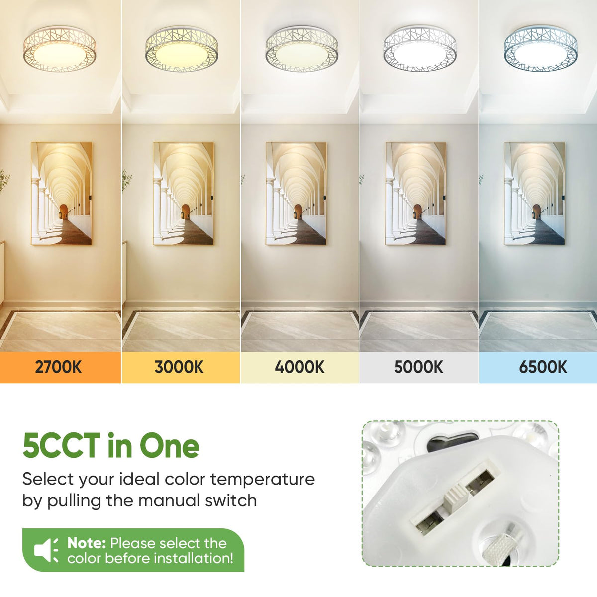 Lightania 5CCT switch enables quick mood adjustments with five color temperatures.