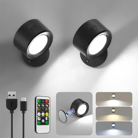 Lightbiz LED wall-mounted lamps 2-pcs offer cordless lighting for bedrooms.