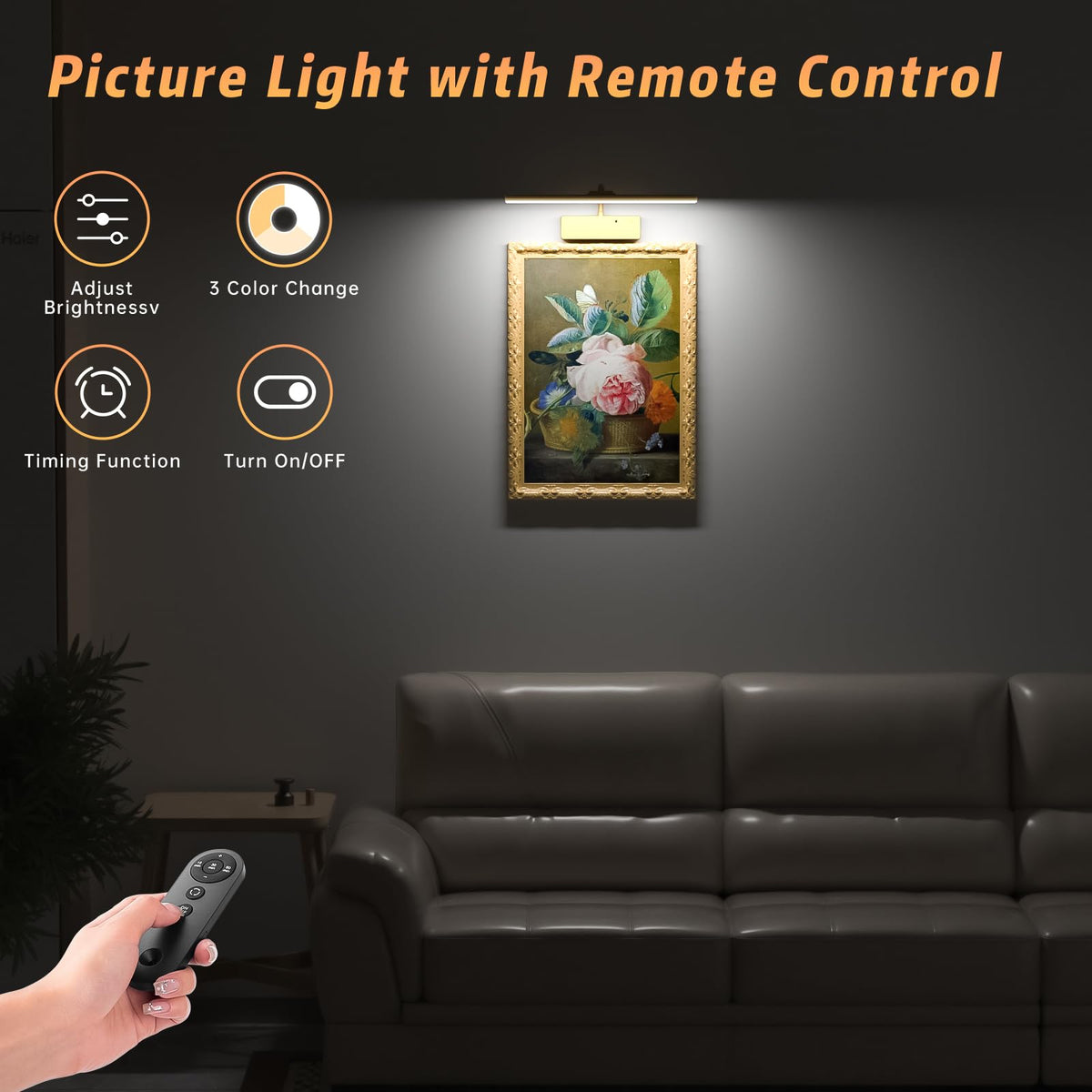 Lightbiz battery-powered operation eliminates cords for clean wall display.