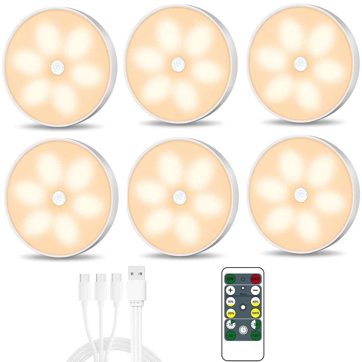 Lightbiz warm-color LED puck light with motion sensor brightens a closet.