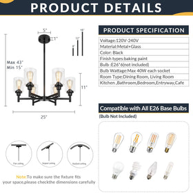 LIGHTDAMY industrial hanging light in a black metal frame adds modern charm to foyers.