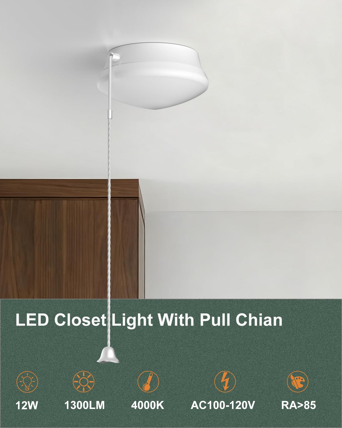 Lightdot flush-mount closet light with pull chain for easy, reliable illumination