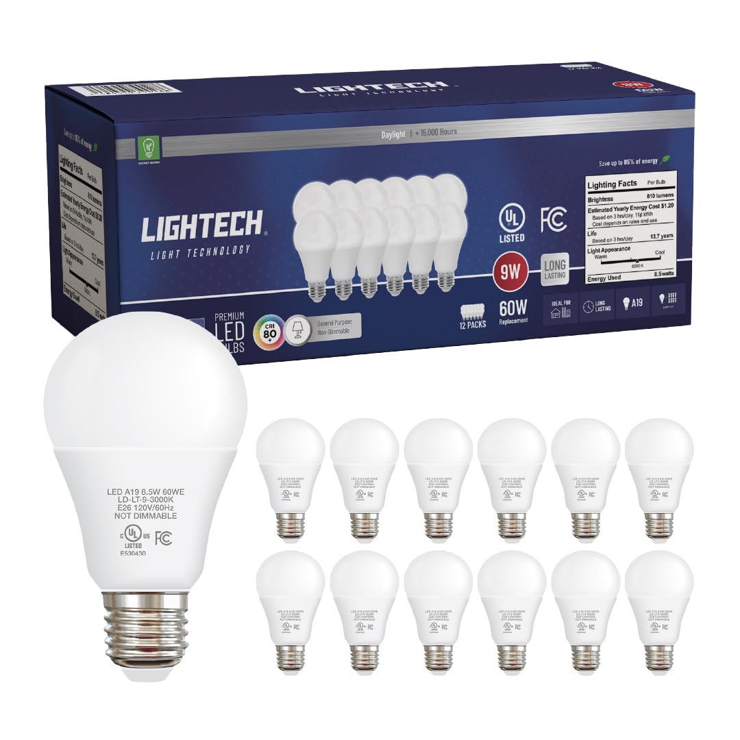 Lightech A19 LED bulbs 12-pack for a consistent home look and feel