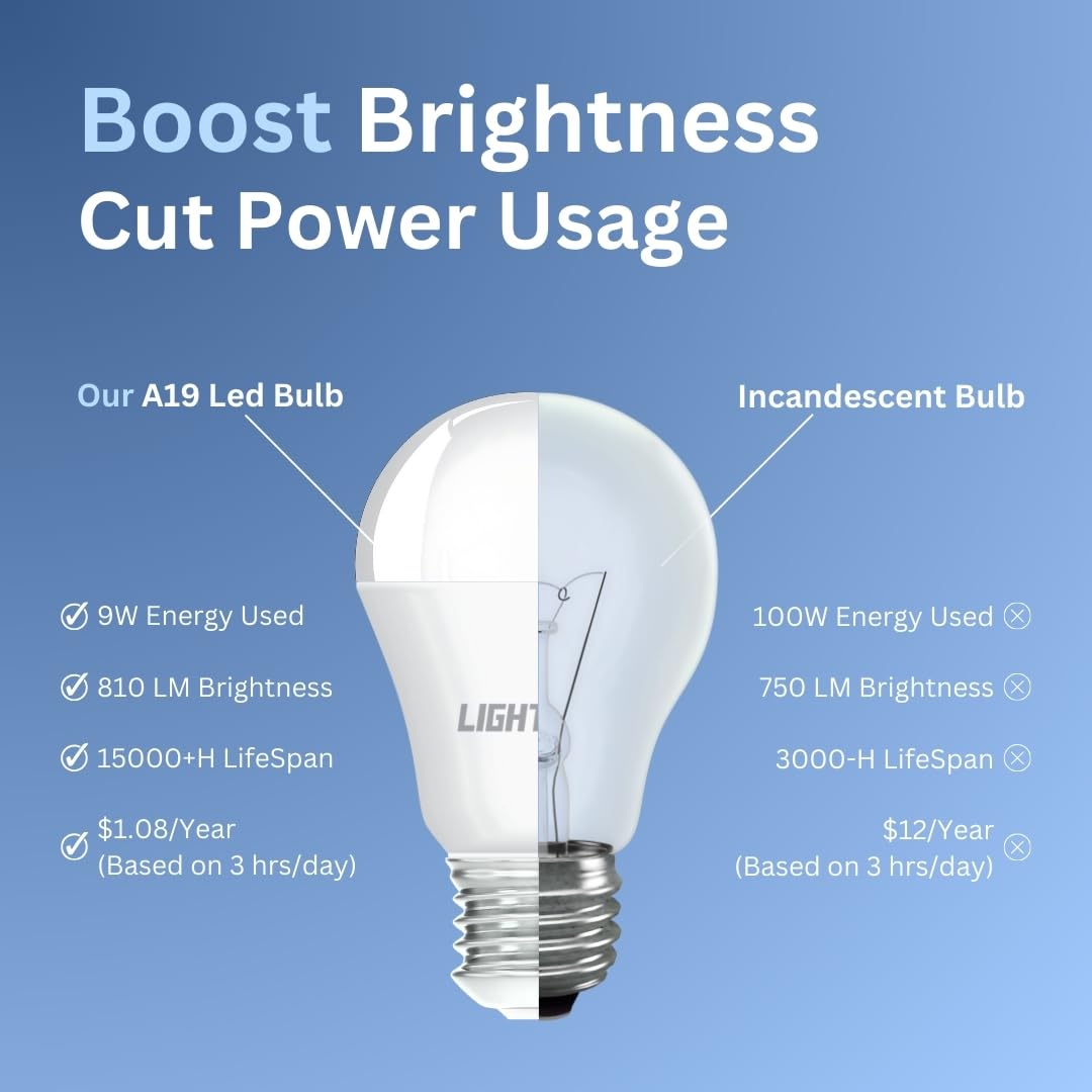 Lightech A19 LED bulbs daylight 5000K suit the garage workspace for clear visibility