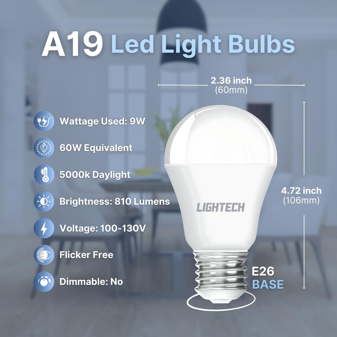 Lightech A19 LED bulbs daylight 5000K brighten the kitchen for precise tasks