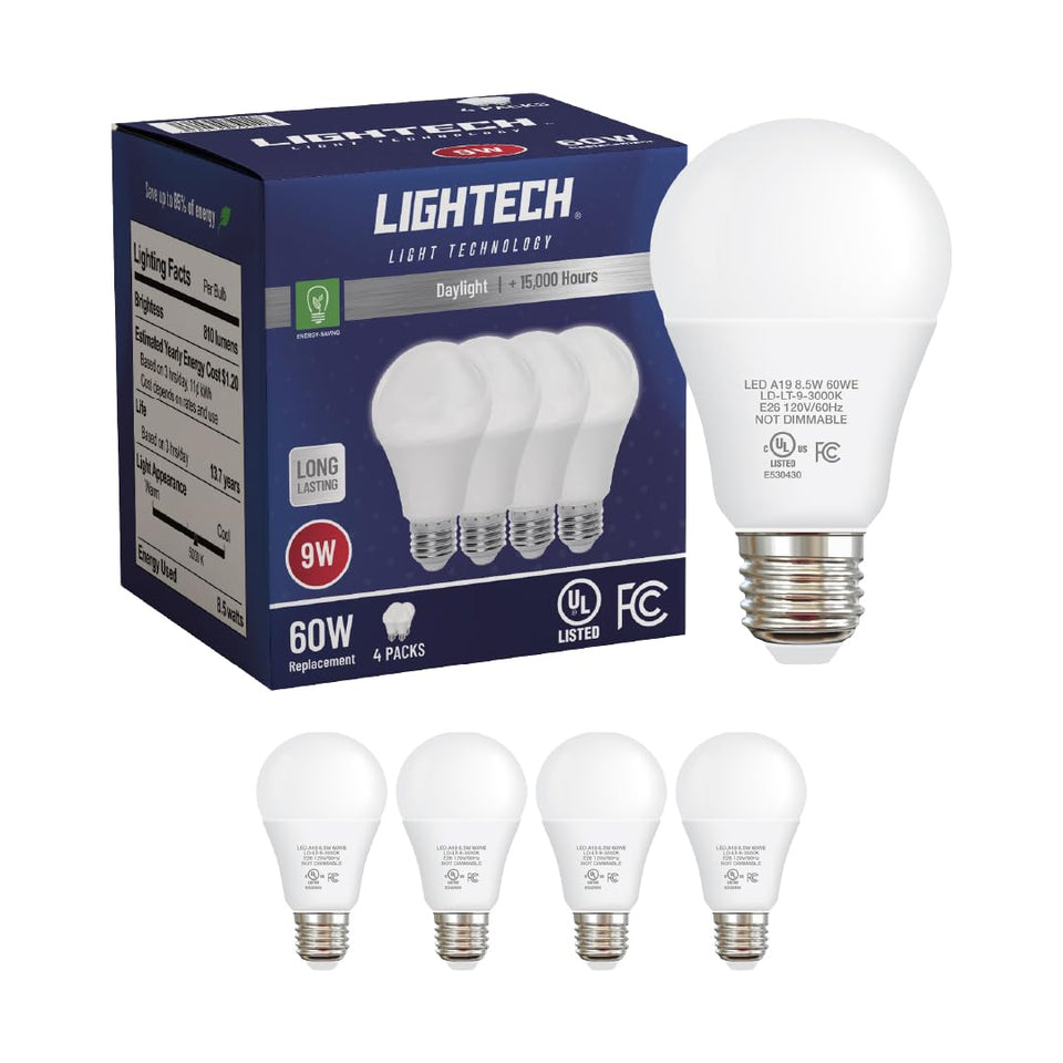 Lightech A19 LED bulbs daylight 5000K illuminate a living room with crisp color and clarity