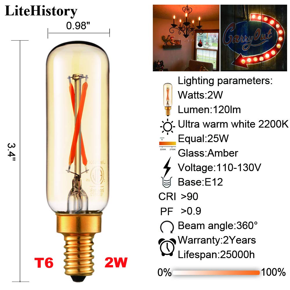 LiteHistory amber 2200K LED with high CRI for accurate colors.