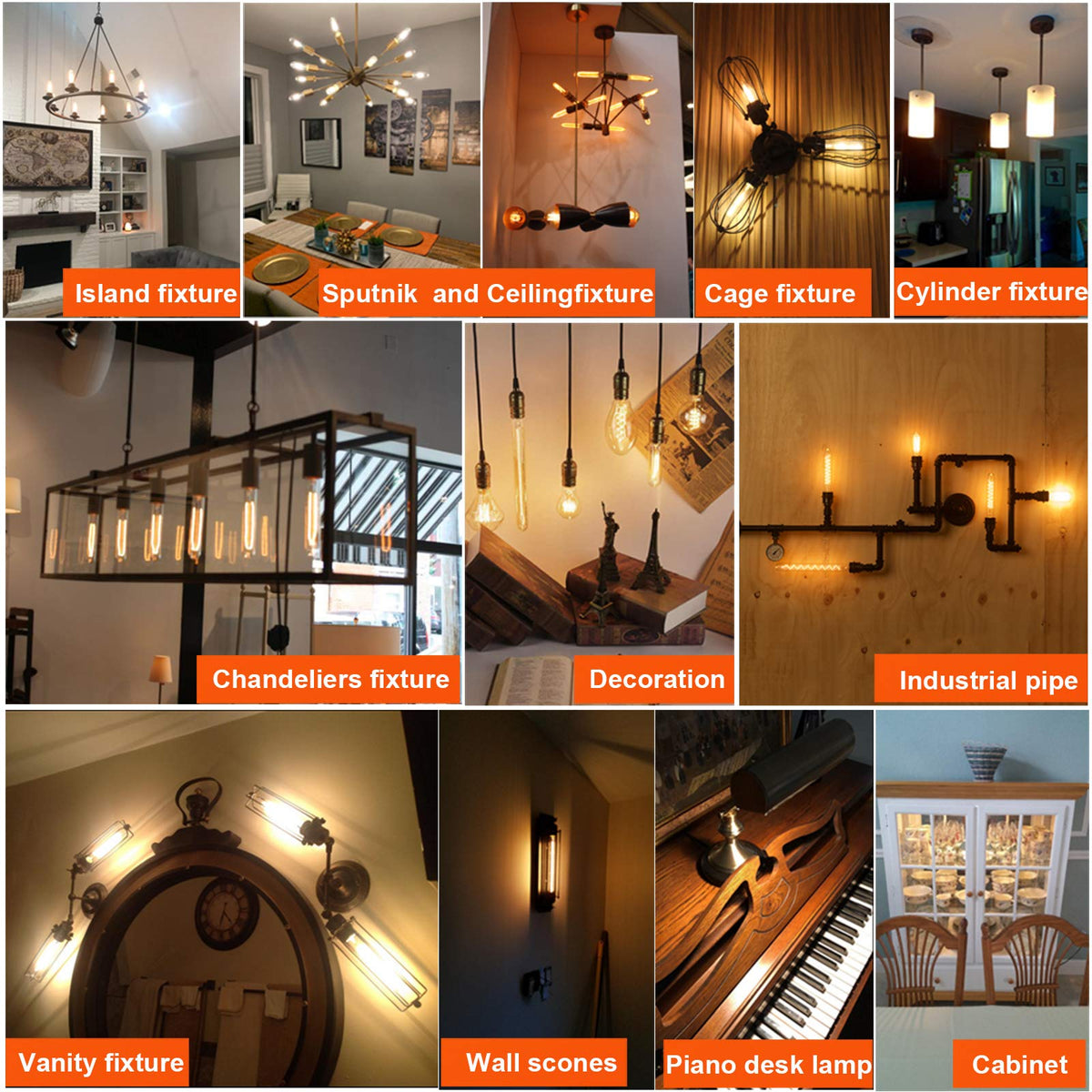 LiteHistory tubular bulb suits vanity, wall sconces, and industrial fixtures.