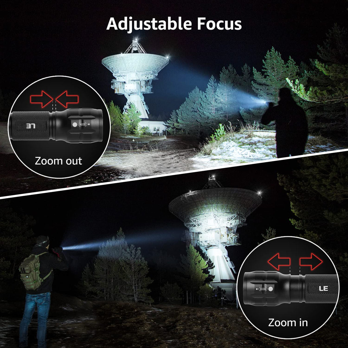 Lighting EVER LED flashlight beam distance 492 feet enables long-range visibility.
