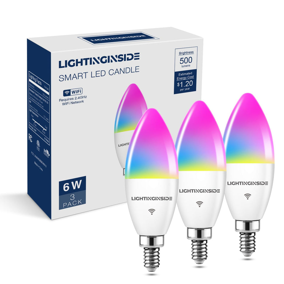Lightinginside E12 smart bulb setup in a chandelier for easy control.