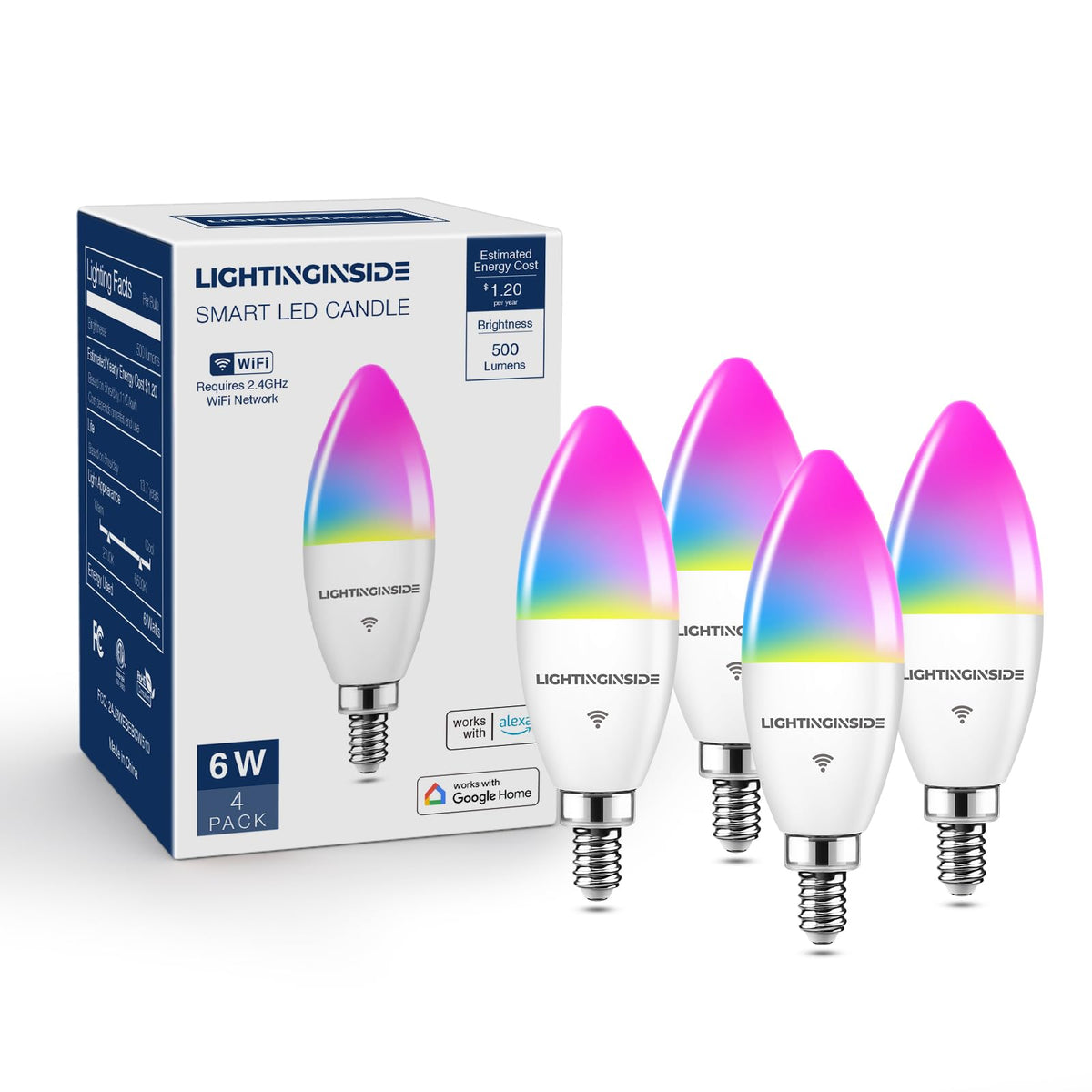 Lightinginside E12 smart bulbs 4-pack setup for easy installation and remote control.