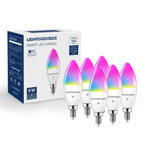 Lightinginside E12 smart bulbs in a 6-pack for versatile home lighting.