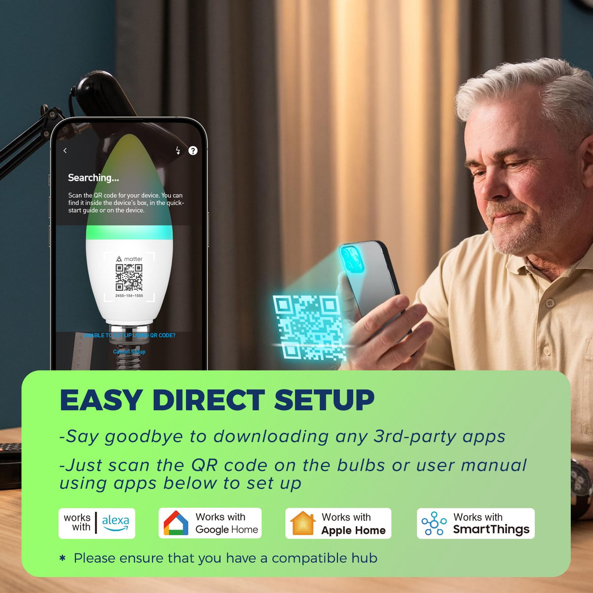 Lightinginside Matter candelabra bulbs enabling remote control via app or voice