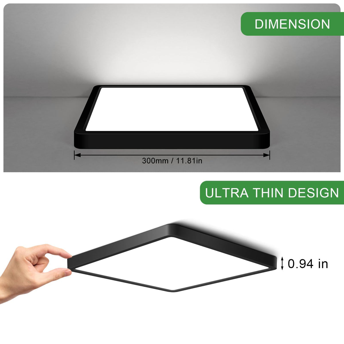 LightingWill black slim flat panel ceiling light for a modern kitchen and dining area