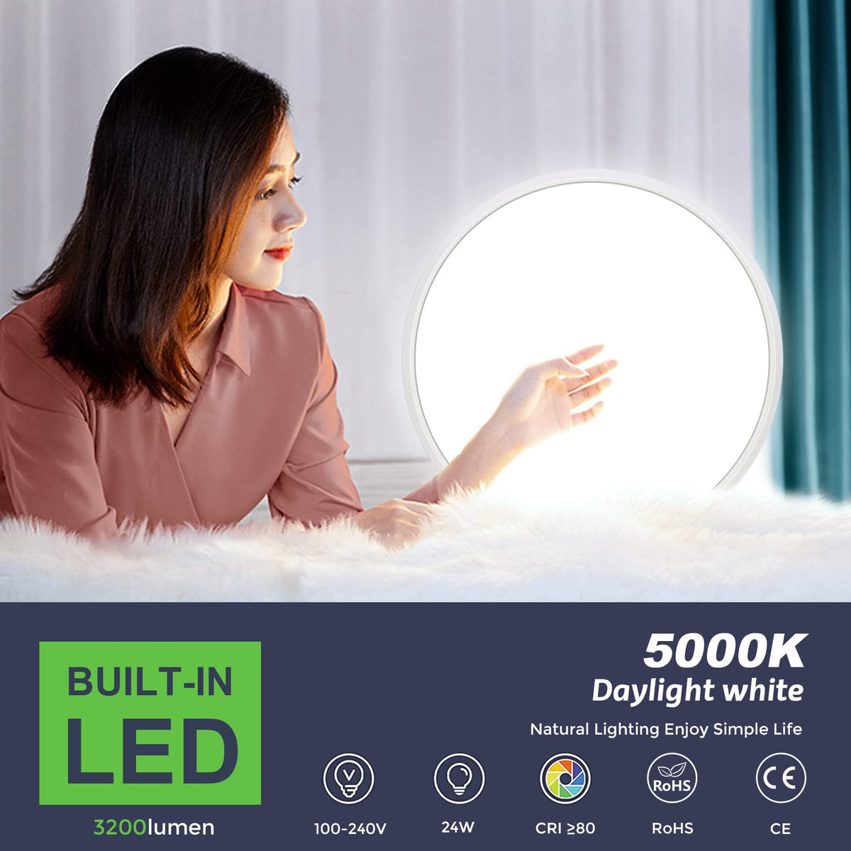 LightingWill 12-inch LED flush mount emits daylight 5000K for bright kitchen tasks.