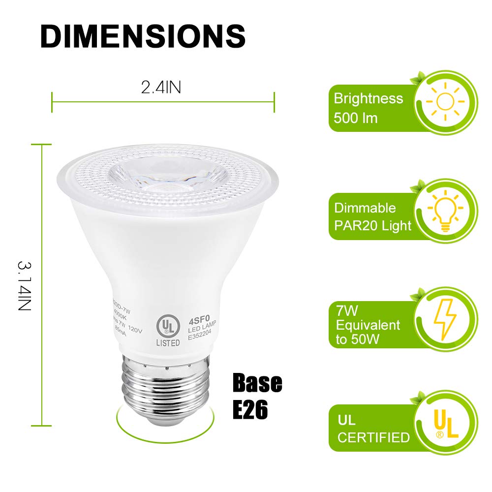 LightingWill Par20 LED bulb delivers 5000K daylight for crisp, task-focused illumination.