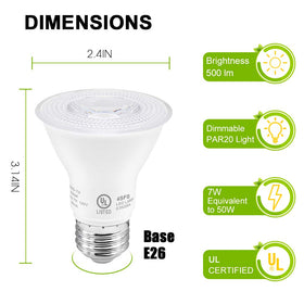 LightingWill Par20 LED bulb delivers 5000K daylight for crisp, task-focused illumination.