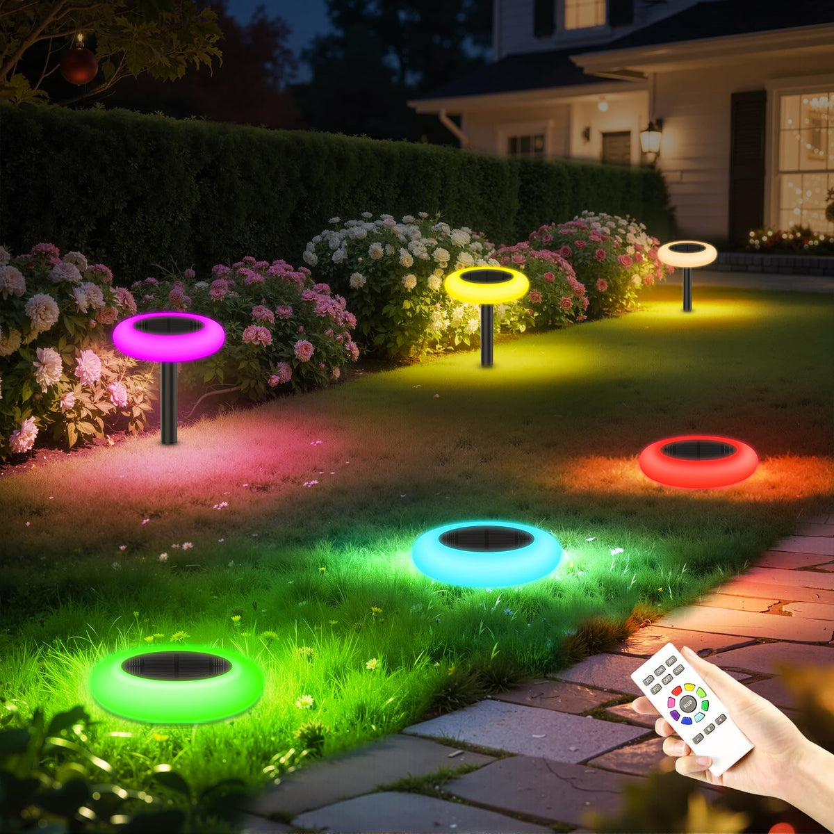 Lightonight color-changing solar lights with remote illuminate vibrant garden paths