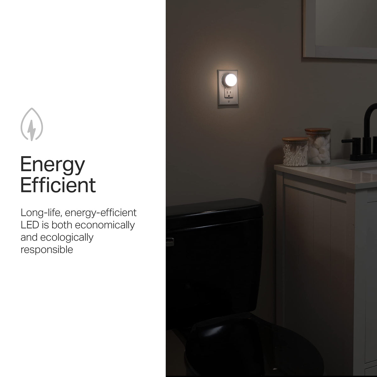 Lights by Night Glow Dot night light, energy-efficient LED that stays cool.