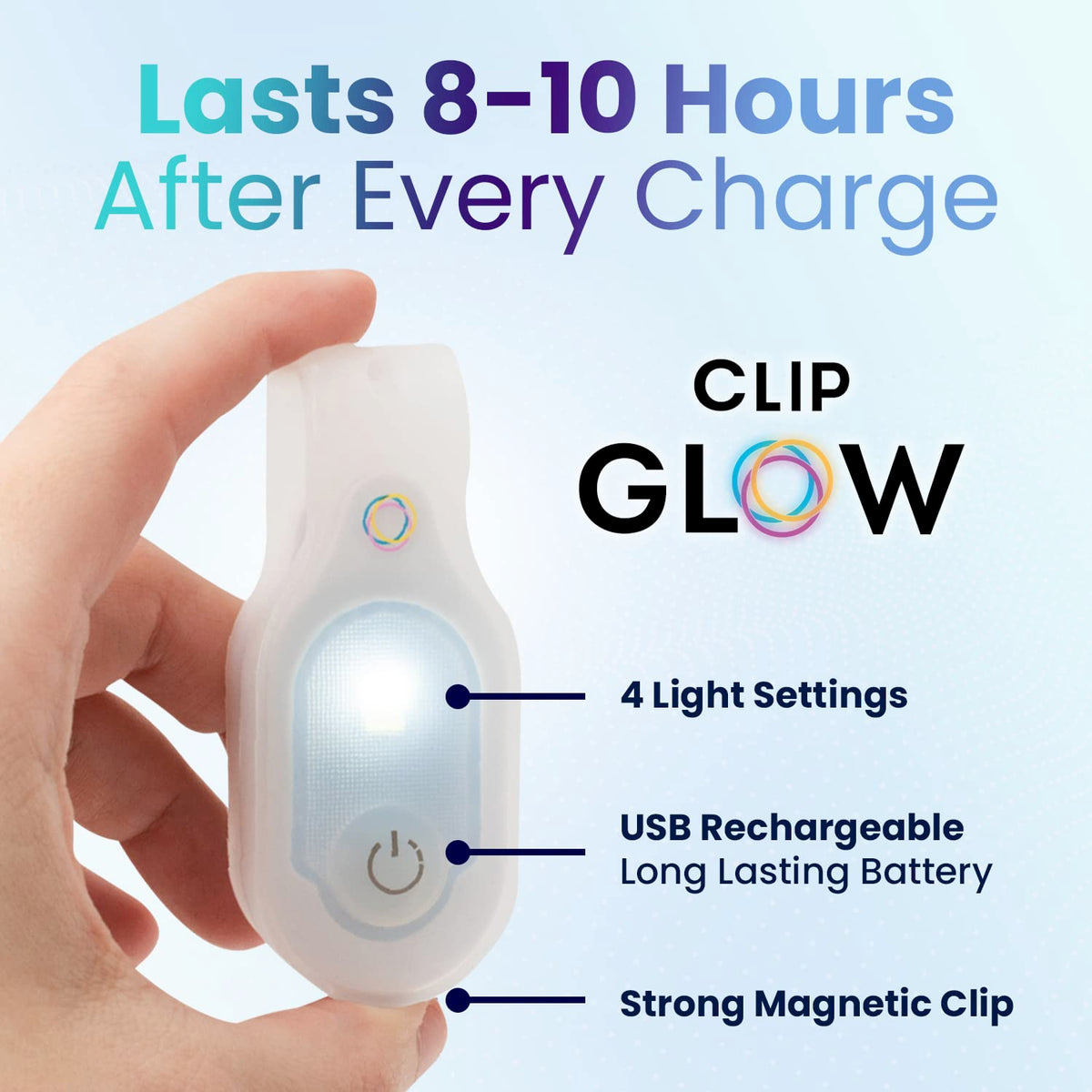 Lightsflo ClipGlow offers four settings for adaptable visibility.