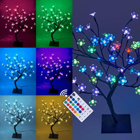 LIGHTSHARE 18 Inch Cherry Blossom Bonsai Tree with 48 LEDs for gentle ambient lighting