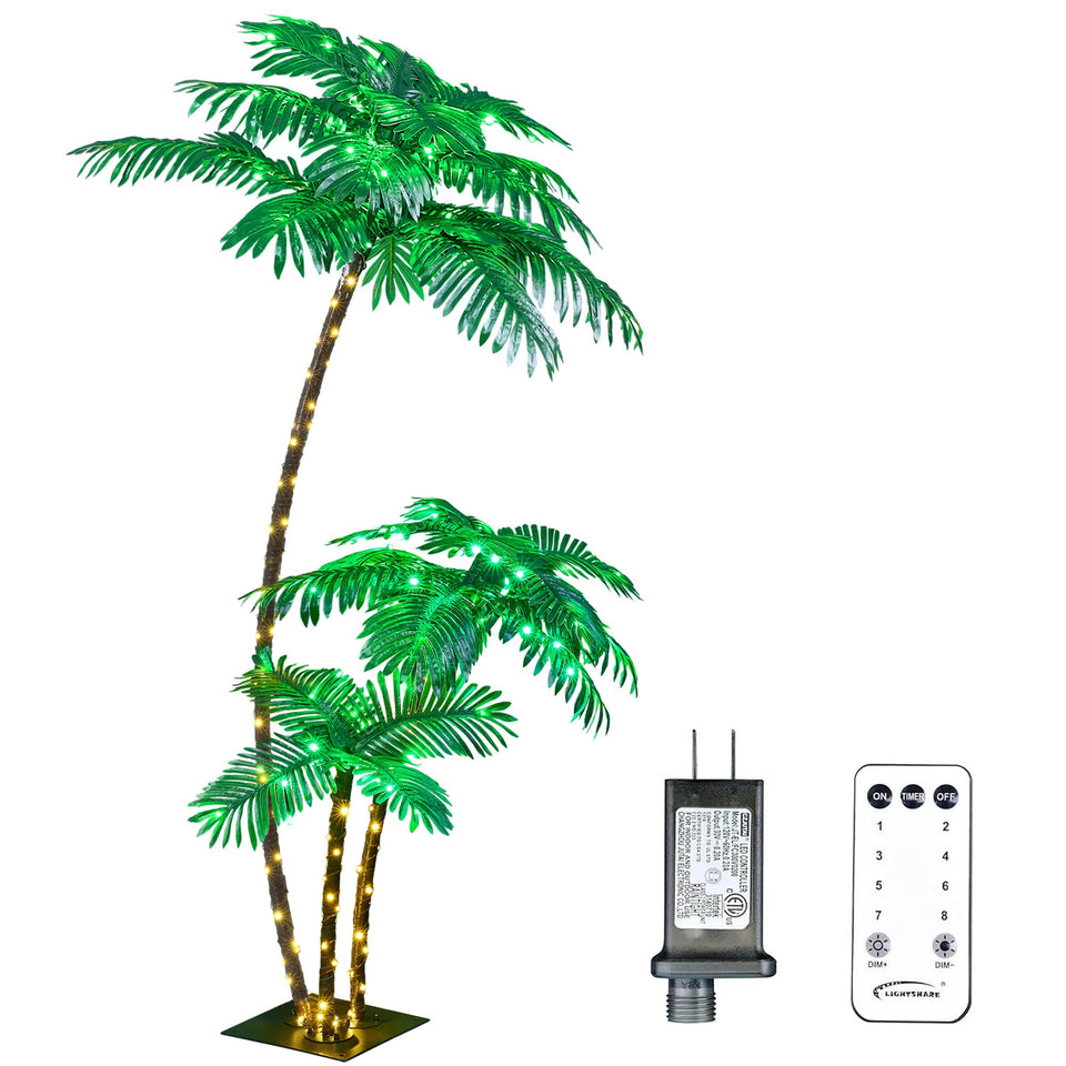 Lightshare 6ft palm tree with three trunks, ideal for bold outdoor decor.
