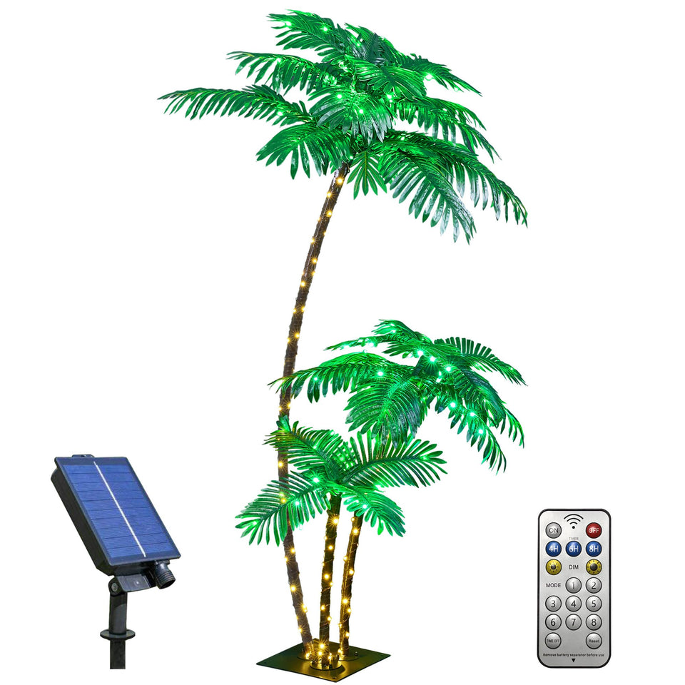 LIGHTSHARE 6ft triple-trunk palm tree adds tropical charm to outdoor spaces.