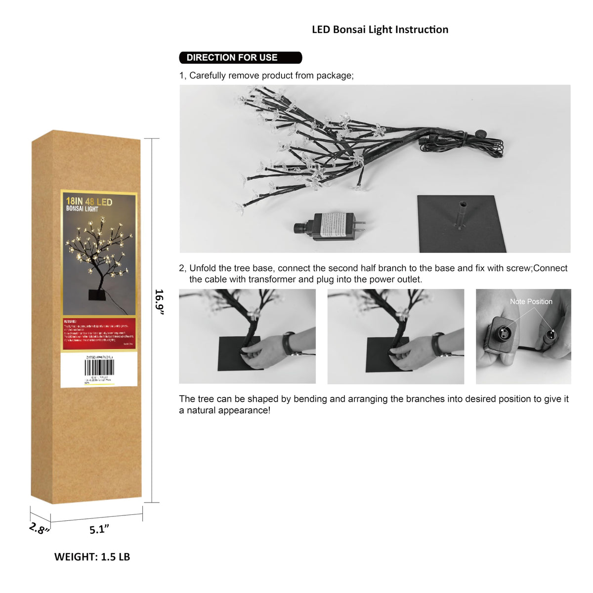 Lightshare adjustable branches let you shape a natural or modern tree silhouette.