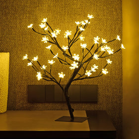 Lightshare 18-inch cherry blossom bonsai tree with warm white LEDs for cozy ambience.
