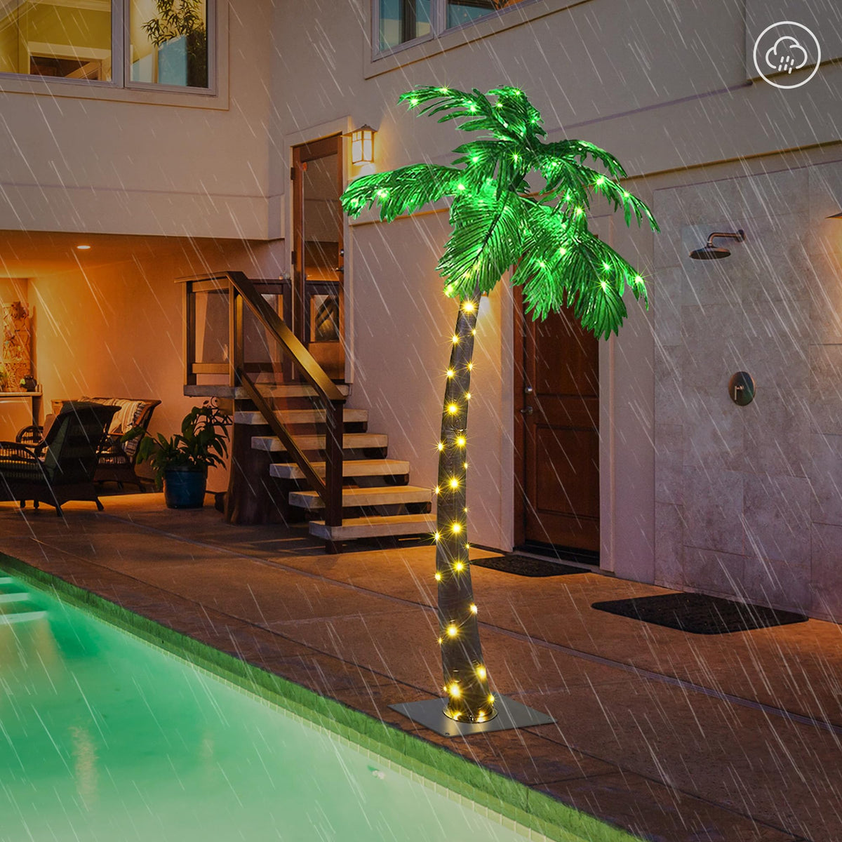 Lightshare palm trunk shines with copper LEDs adding sparkle to the decor