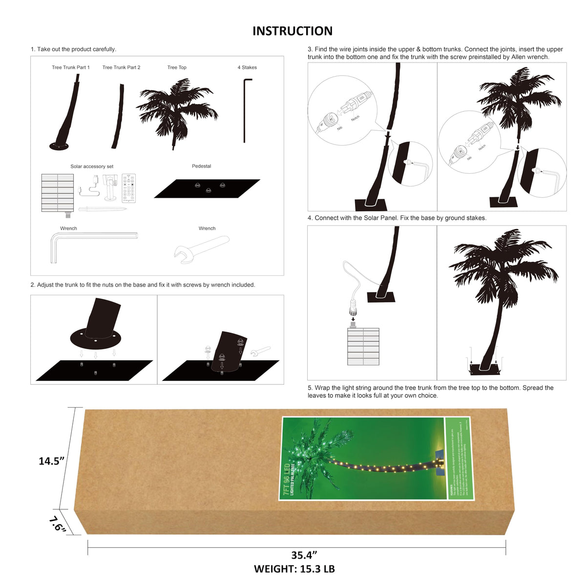 Lightshare palm tree base and stakes ensure stable setup.