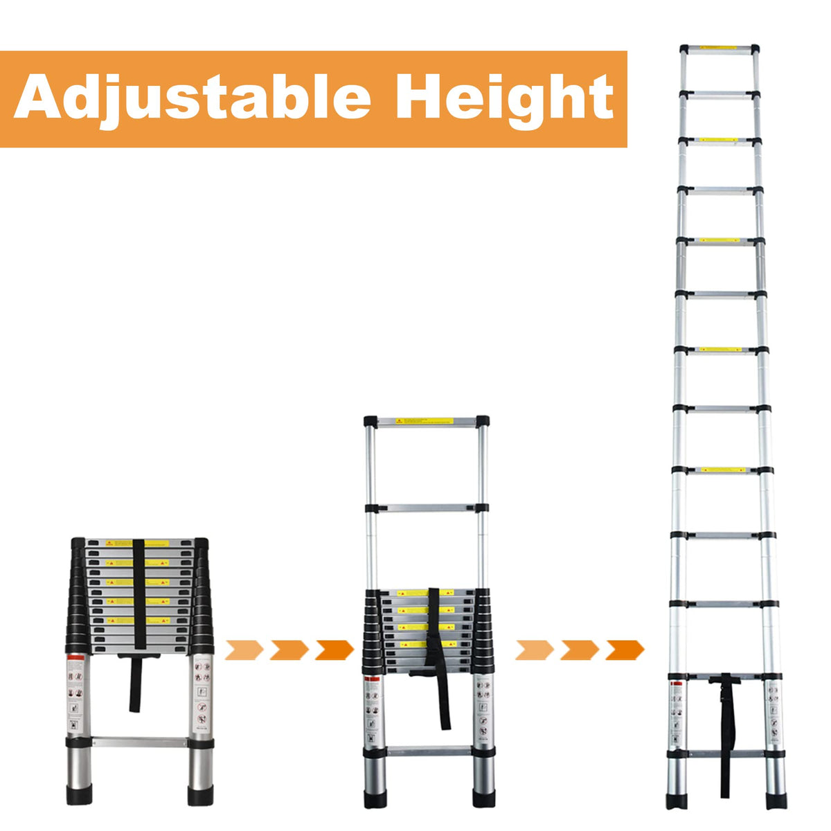 LiGuVCY adjustable-height ladder with dual latches adapts to attic or roof access.