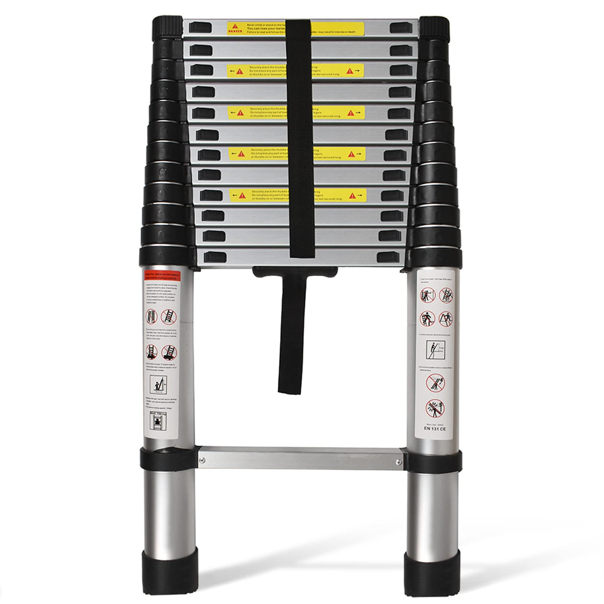 LiGuVCY telescoping extension ladder fully extended for high reach with stable aluminum construction.
