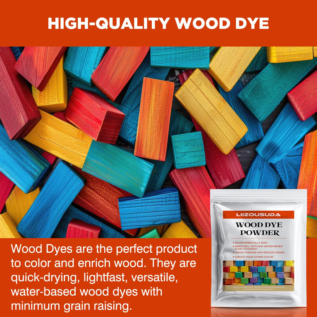 Dye powder being mixed with water to create LIIZOUSUDA wood stain