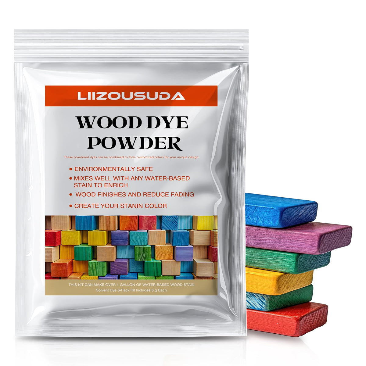 LIIZOUSUDA wood stain kit packaging showing five color options for easy selection