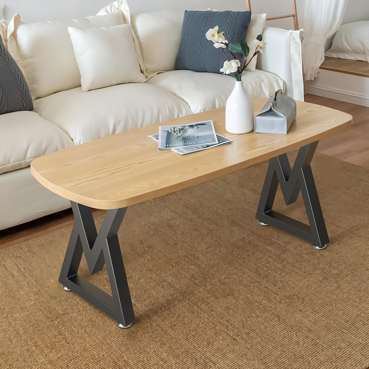 Likapop 16in leg demonstrated under a coffee table setup.