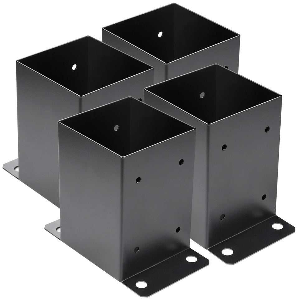 Likeem 4x4 post base assembly in rust-resistant steel for outdoor decks.