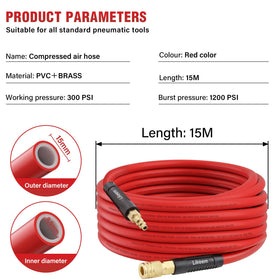 Likeem 50ft hybrid air hose, bend restrictors at ends to minimize stress