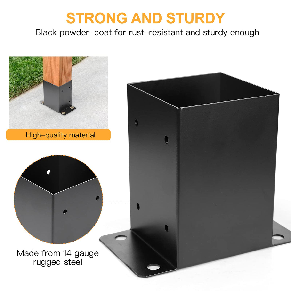 Likeem heavy-duty post bracket in black for durable outdoor framing.