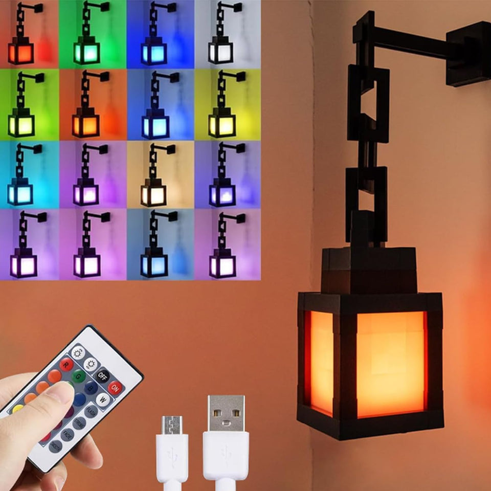 LIKEGOR Pixelated Lantern with 16 colors provides vibrant mood lighting for game rooms.