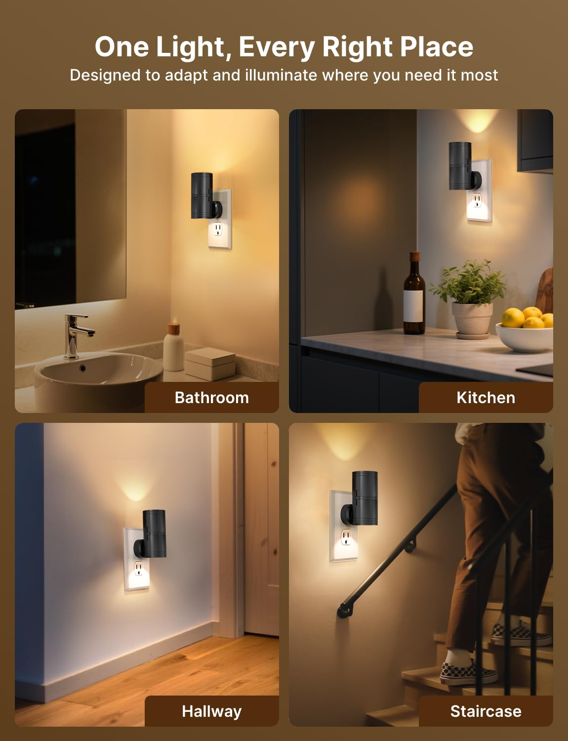 Likelgn night light's black finish blends with modern décor.