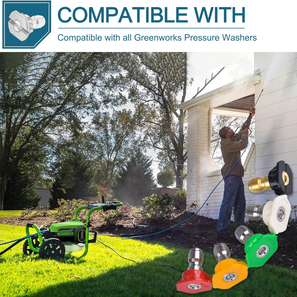 LikeLion greenworks-compatible nozzles with quick-connect for fast setup.