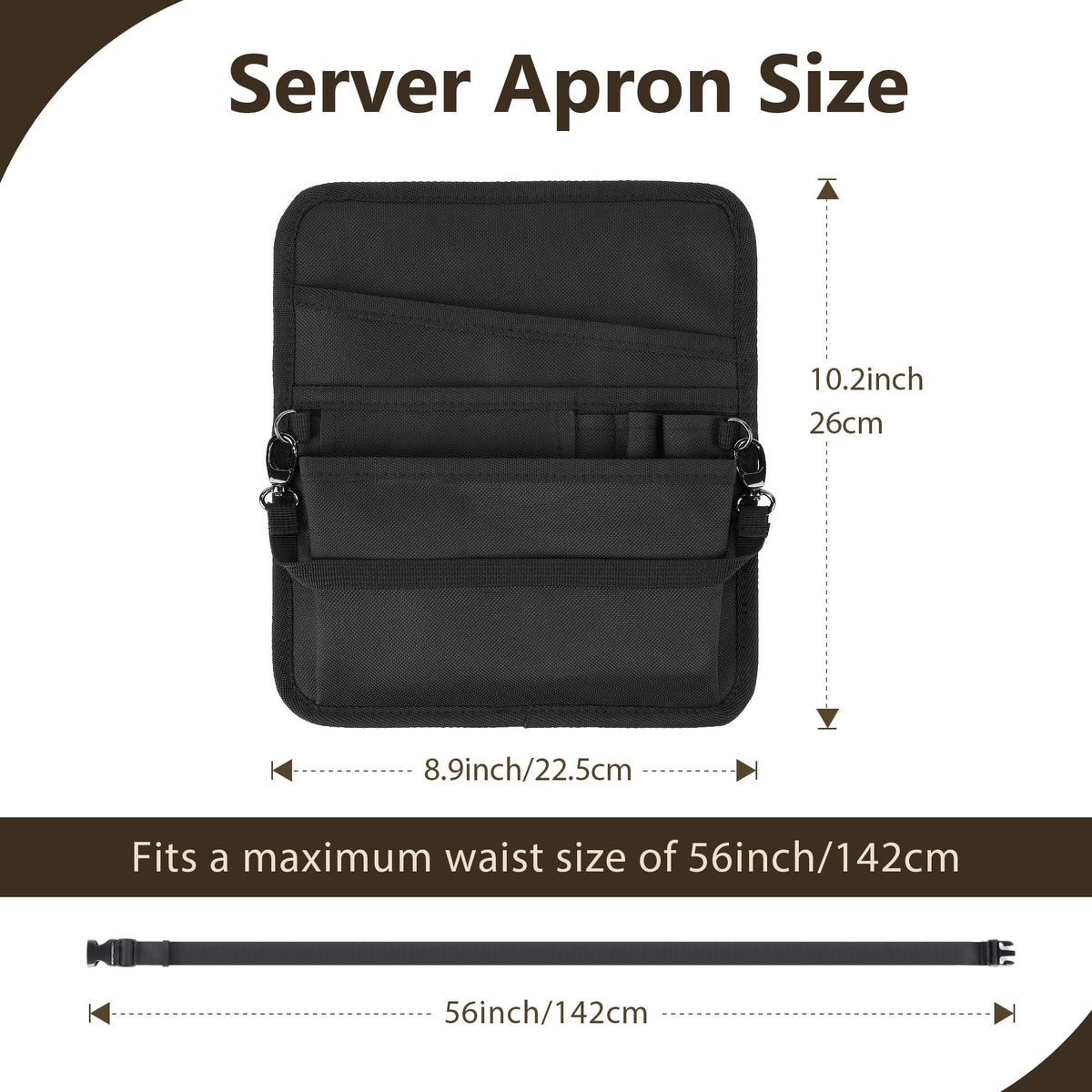 Likesing server apron back view shows back pocket for extra storage.