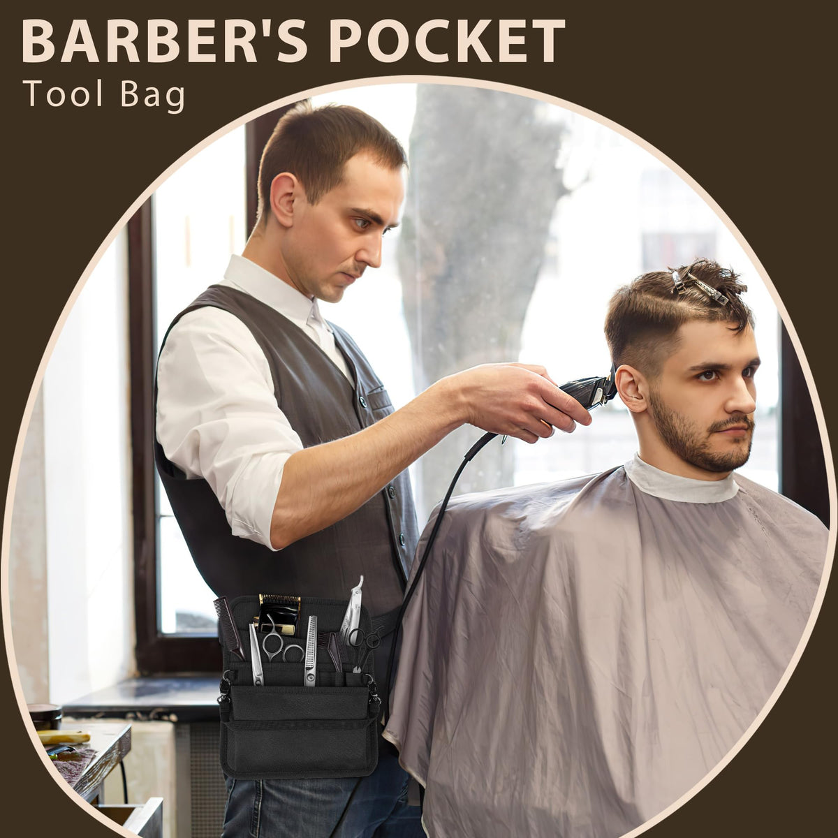Likesing server apron belt adjustment shows flexible fit for different waists.