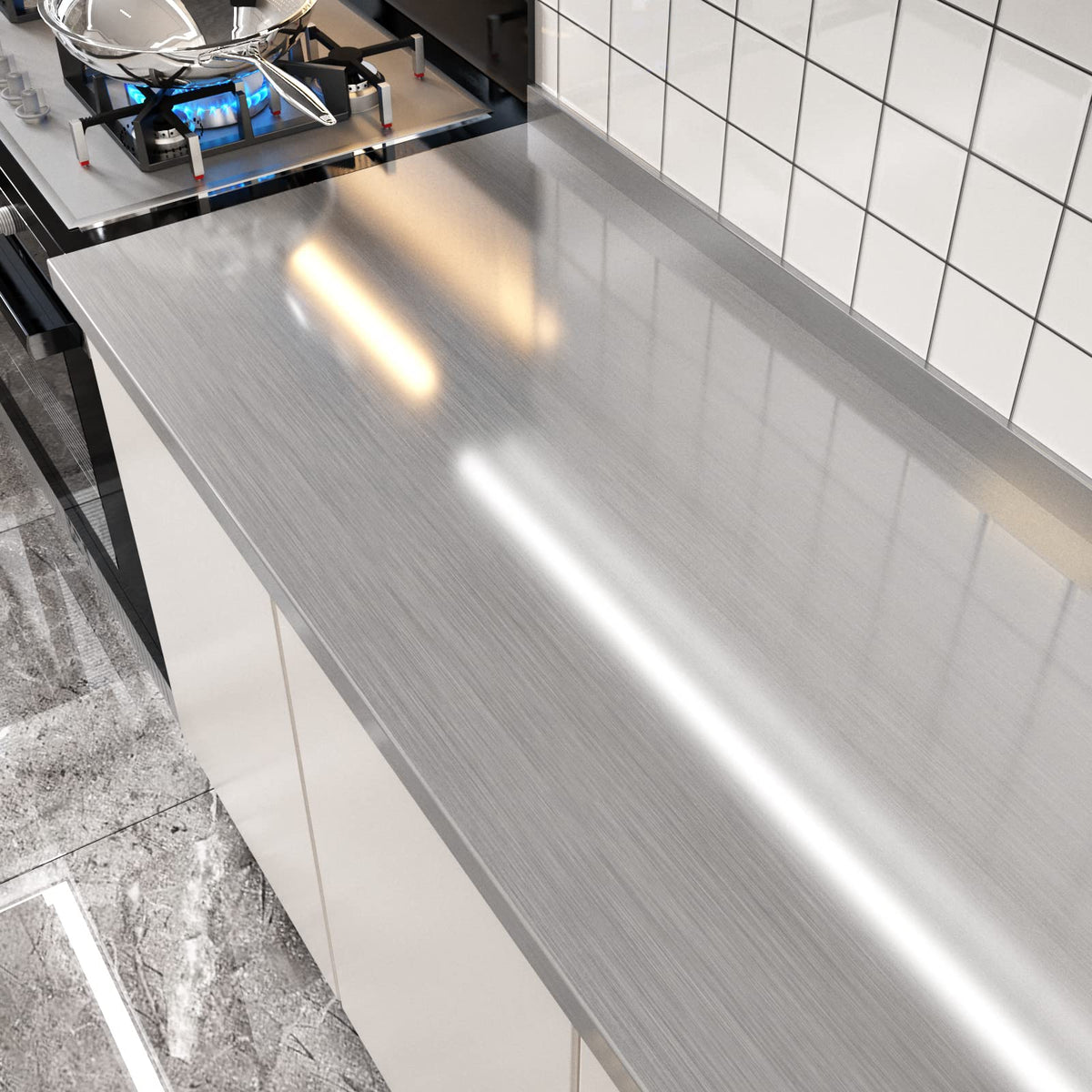 LIKILIKI metallic wrap on cabinets refreshes spaces with shine
