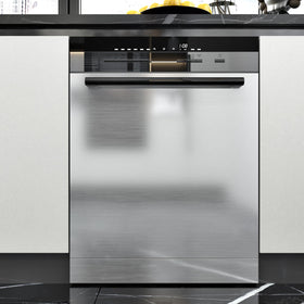 LIKILIKI kitchen backsplash in stainless tone enhances durability and cleaning